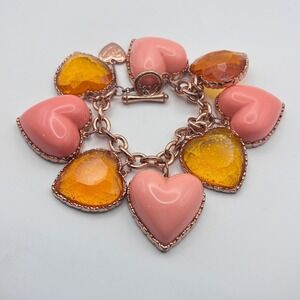 Betsey Johnson Pink Glitter Heart Toggle Bracelet 8"